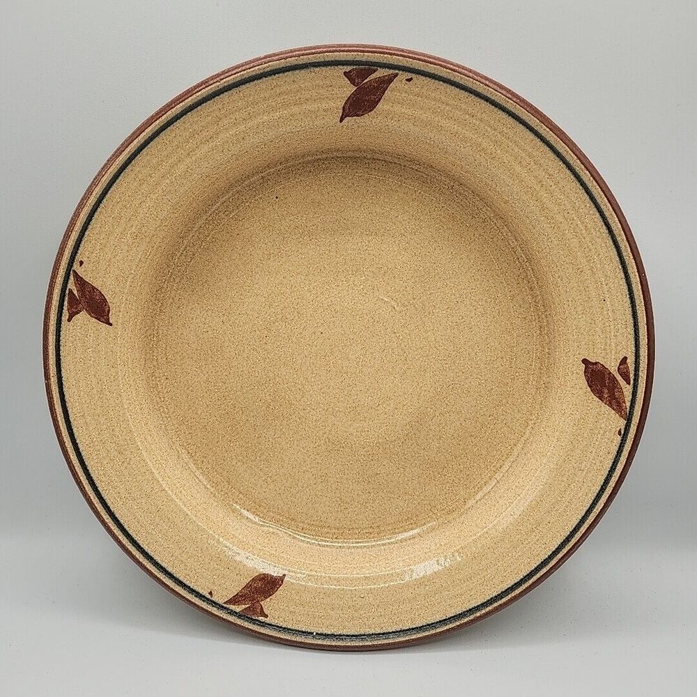 Studio Pottery Pie Plate Dish 10.75" Signed Vintage Earthenware Hand painted